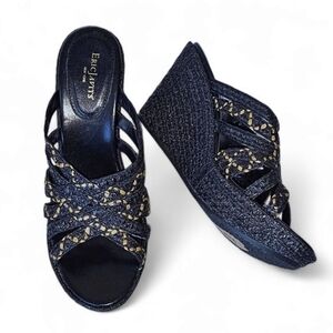 Eric Javits Women's Black and Gold Wedge Sandals